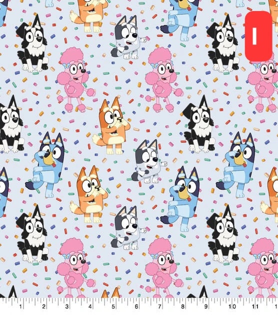 Quilting Cotton Bluey and Bingo Goodnight Bluey Family Logo Toss Disney Junior