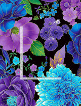Quilting Cotton Black Utopia Blue Metallic Florals Timeless Treasures