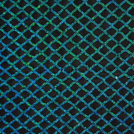 Nina Stretch Mesh Sequin Nylon Spandex Fabric - Black/Turquoise Sparkles, 58/60" Width (1 Yard)