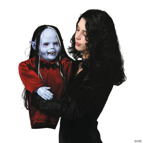 RADYAN Vampire Puppet with Velvet Gown and Bat Applique Halloween Decor shown in a clear product image