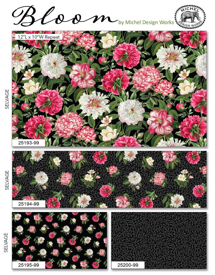 Quilting Cotton Bloom Collection Peony Passion Floral Northcott