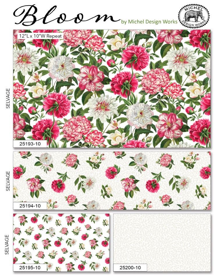 Quilting Cotton Bloom Collection Peony Passion Floral Northcott