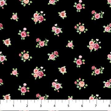 Quilting Cotton Blush Collection Packed Floral Black Northcott
