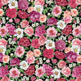 Quilting Cotton Blush Collection Packed Floral on Black Multi Northcott