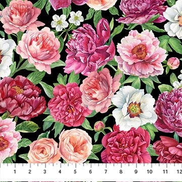 Quilting Cotton Blush Collection Packed Floral on Black Multi Northcott