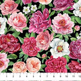 Quilting Cotton Blush Collection Packed Floral on Black Multi Northcott