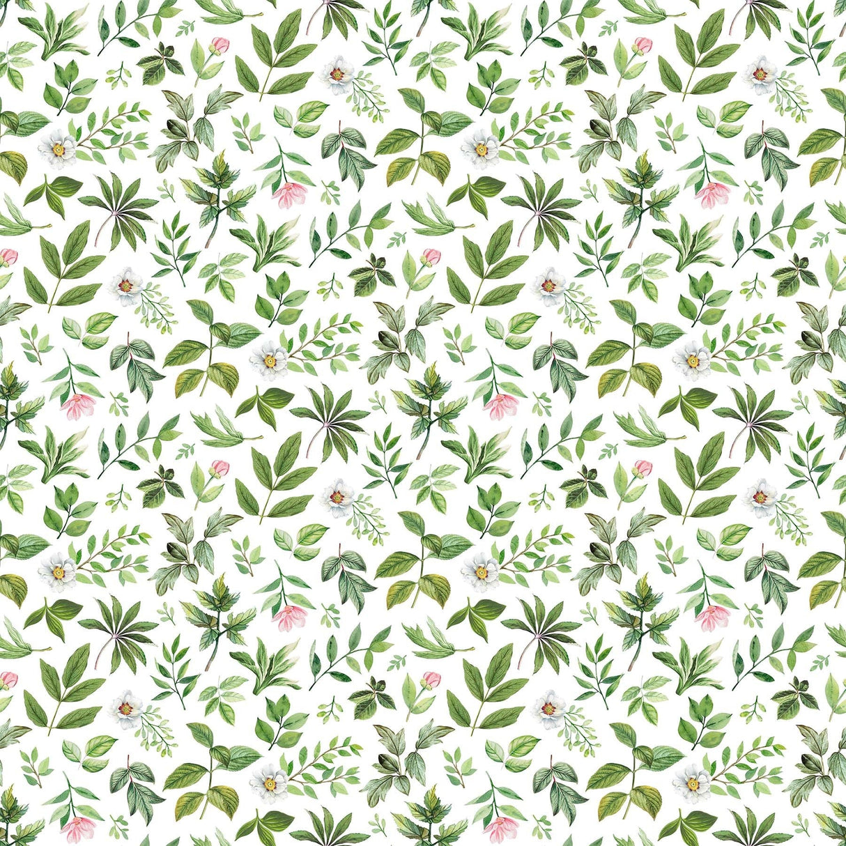 Quilting Cotton Blush Collection Leaf Toss White Green Northcott