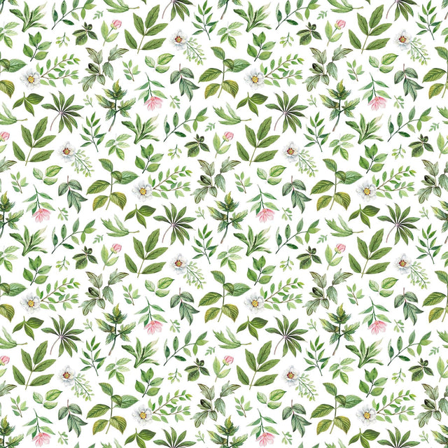 Quilting Cotton Blush Collection Leaf Toss White Green Northcott