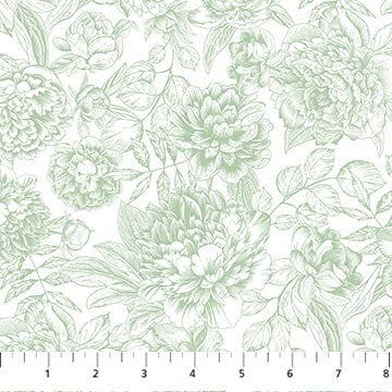 Quilting Cotton Blush Collection Green Floral Toile Northcott