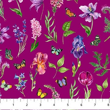 Quilting Cotton Deborah's Garden Floral with Butterflies Northcott