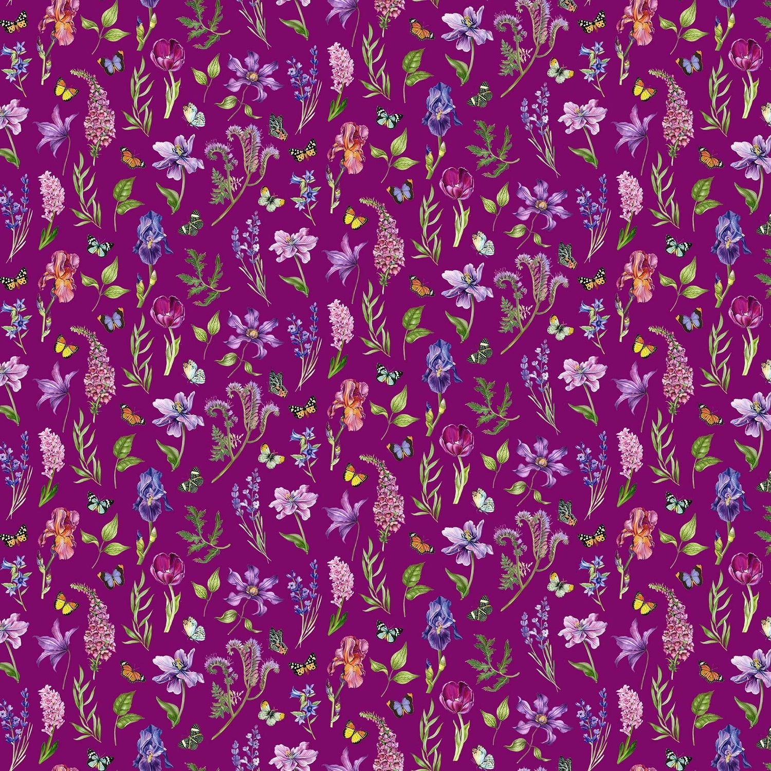 Quilting Cotton Deborah's Garden Floral with Butterflies Northcott