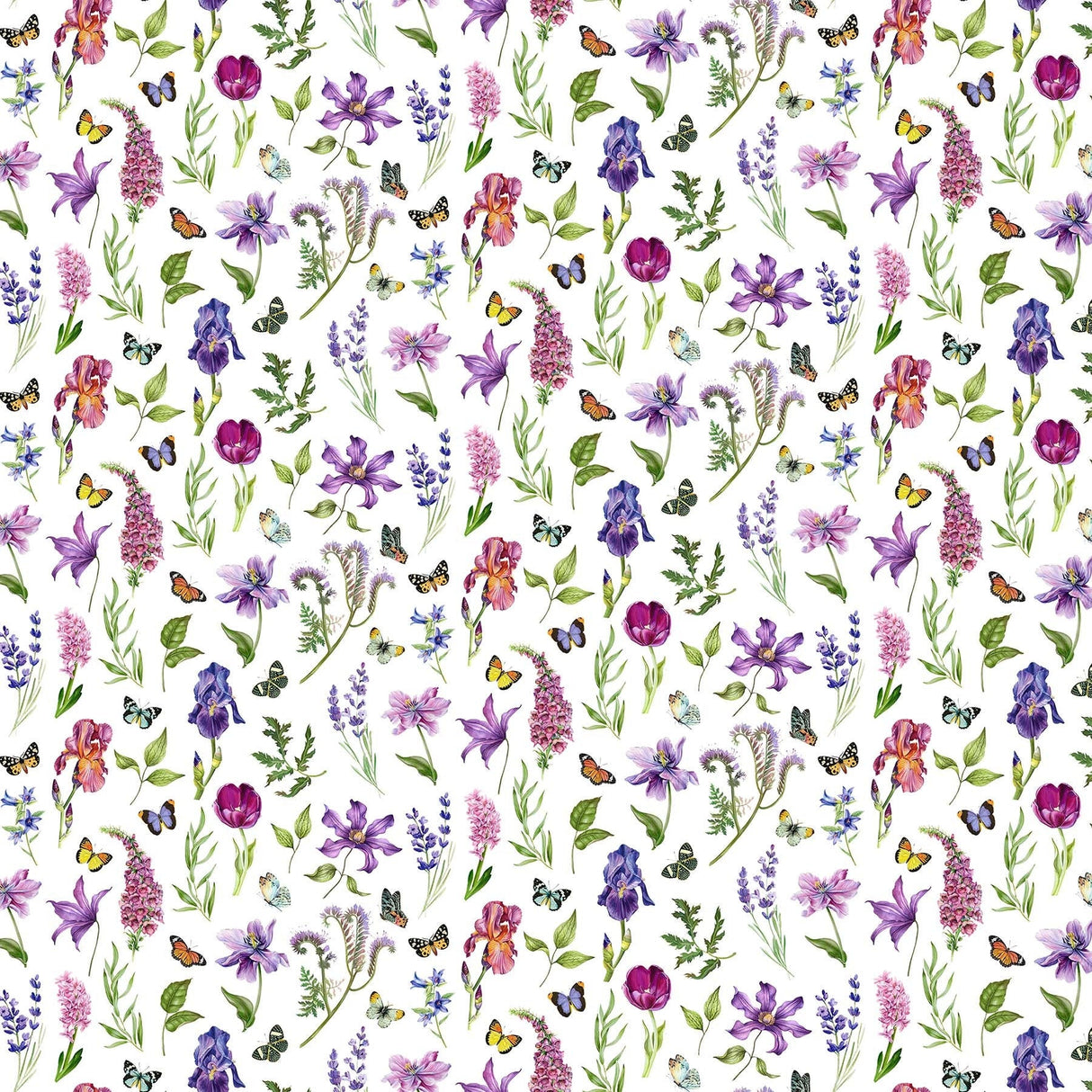 Quilting Cotton Deborah's Garden Floral with Butterflies Northcott