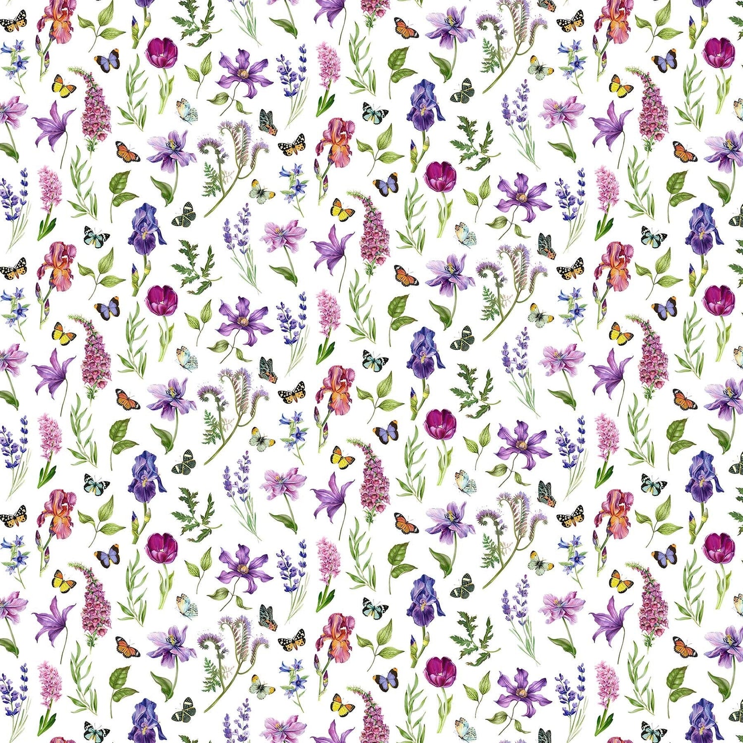 Quilting Cotton Deborah's Garden Floral with Butterflies Northcott
