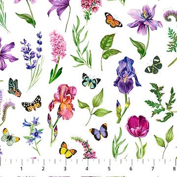 Quilting Cotton Deborah's Garden Floral with Butterflies Northcott