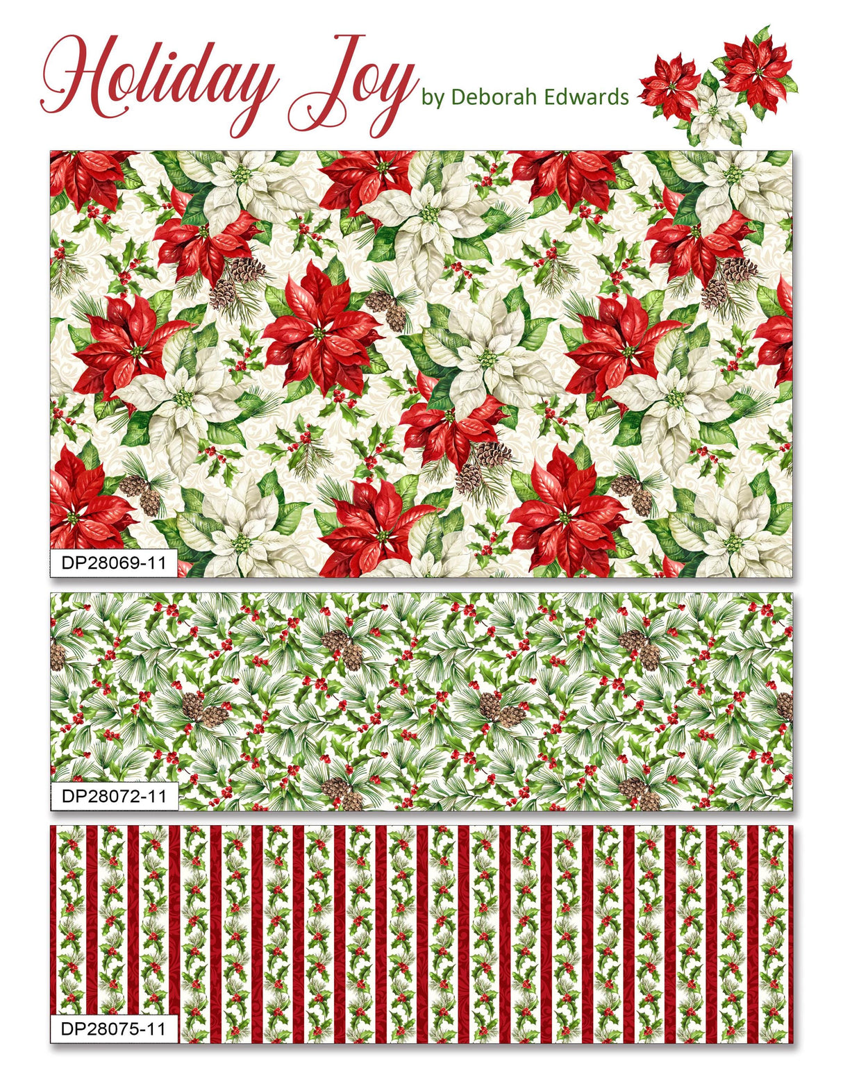 Quilting Cotton Holiday Joy Poinsettia Floral Northcott