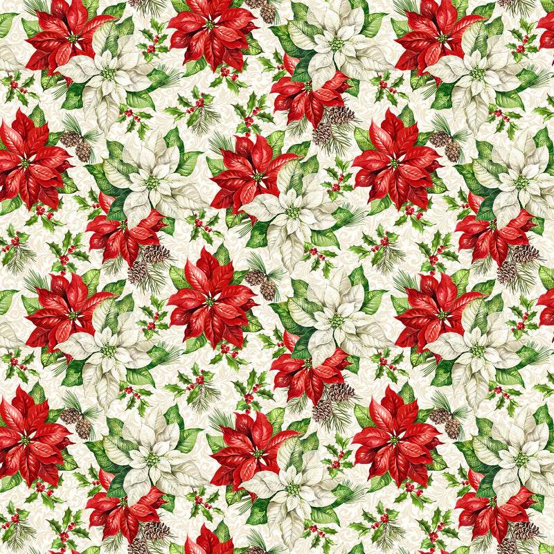 Quilting Cotton Holiday Joy Poinsettia Floral Northcott
