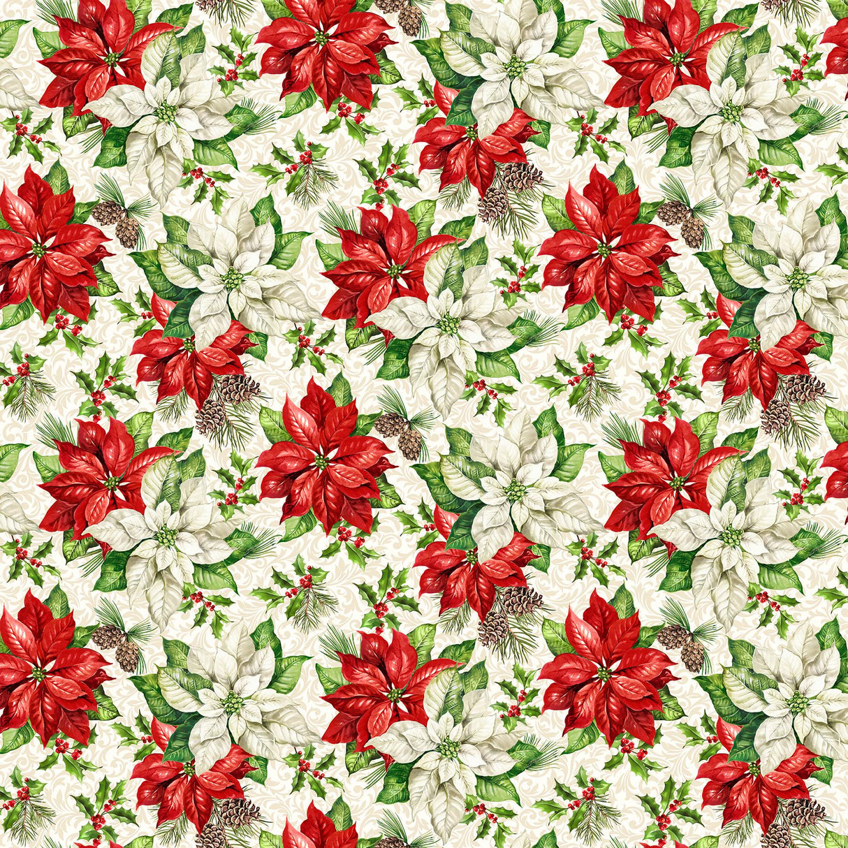 Quilting Cotton Holiday Joy Poinsettia Floral Northcott