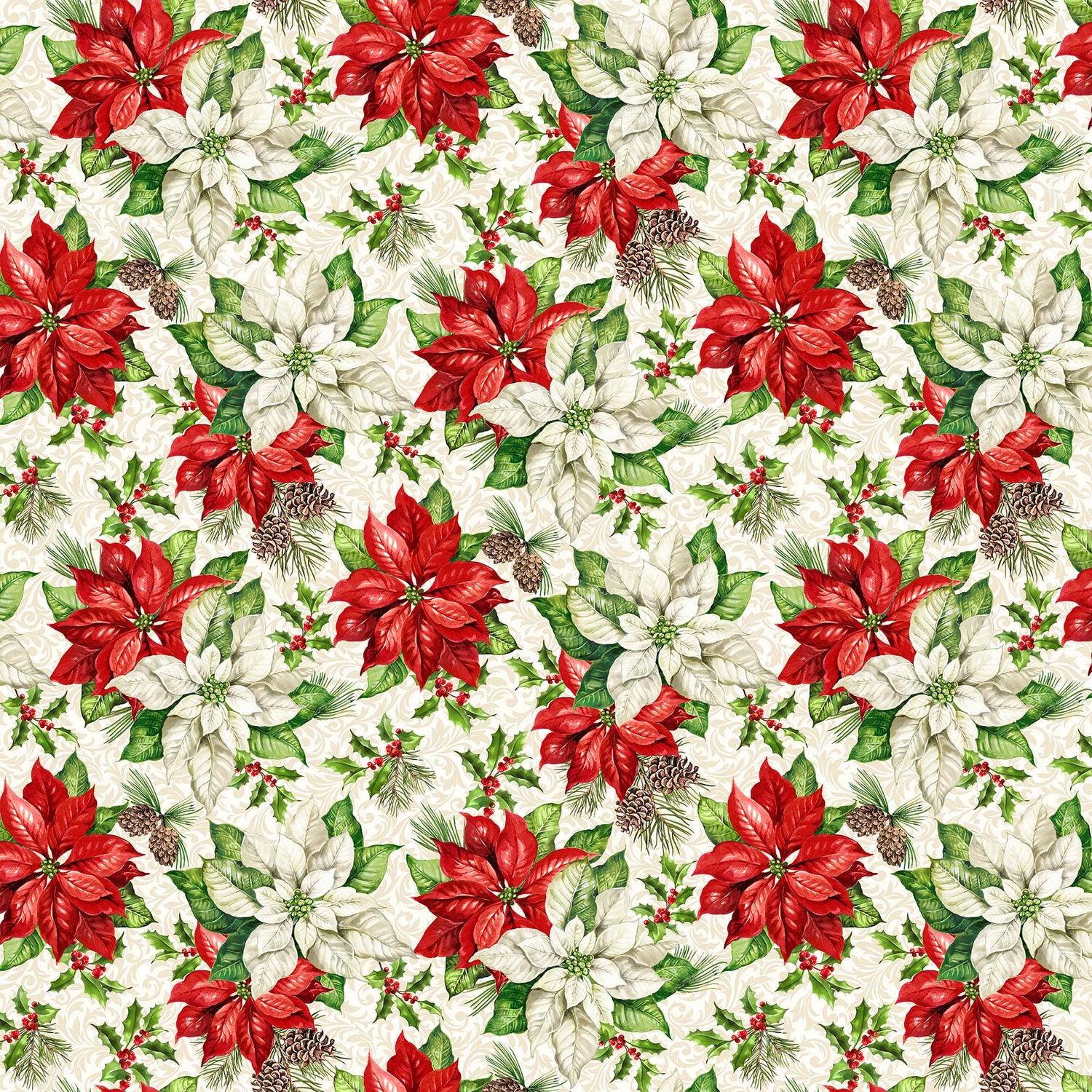 Quilting Cotton Holiday Joy Poinsettia Floral Northcott