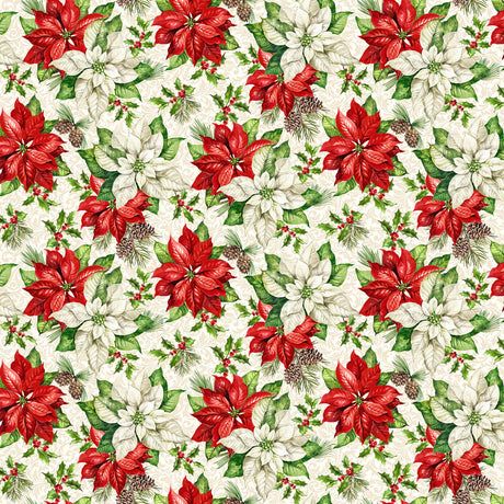 Quilting Cotton Holiday Joy Poinsettia Floral Northcott