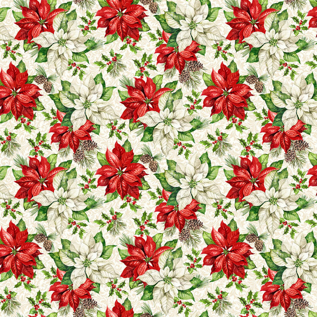Quilting Cotton Holiday Joy Poinsettia Floral Northcott