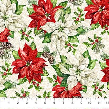 Quilting Cotton Holiday Joy Poinsettia Floral Northcott