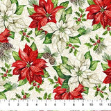 Quilting Cotton Holiday Joy Poinsettia Floral Northcott