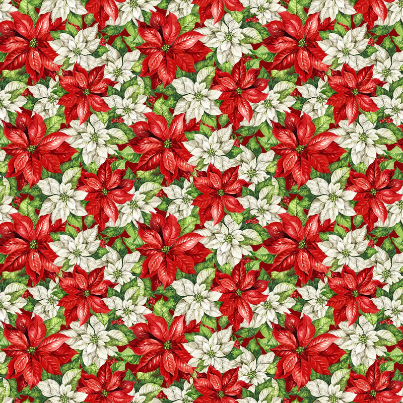 Quilting Cotton Holiday Joy Poinsettia Floral Northcott