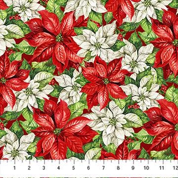 Quilting Cotton Holiday Joy Poinsettia Floral Northcott