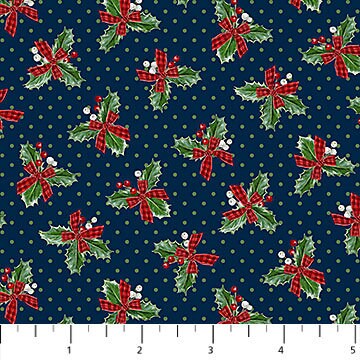 Quilting Cotton Mini Holly Toss Navy Christmas Traditions Northcott
