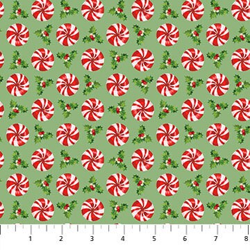 Quilting Cotton Peppermint Candy Collection Santa Tossed Northcott