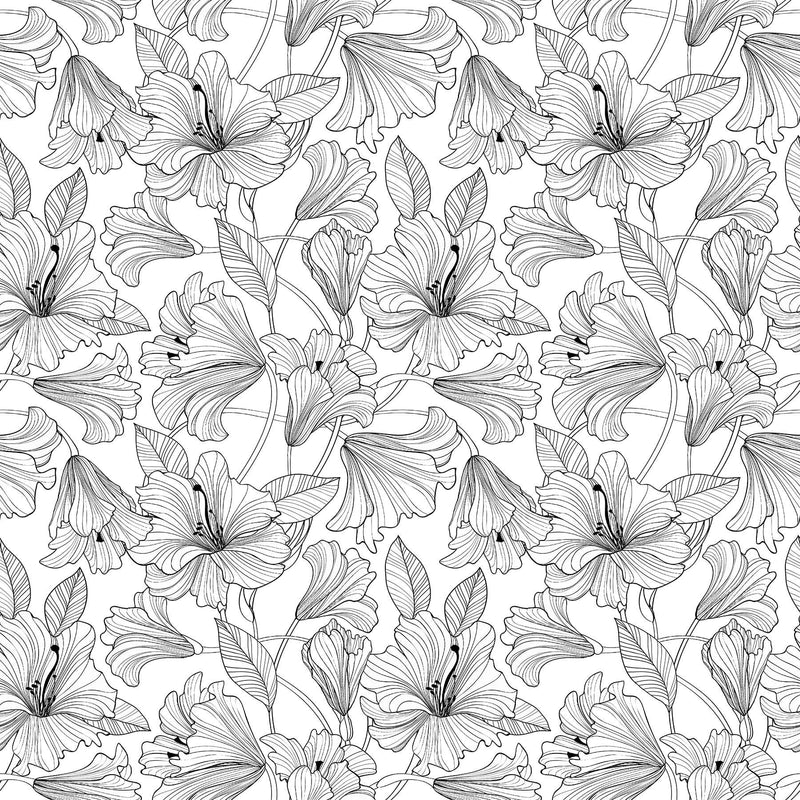 Quilting Cotton Simply Neutral 2 Hibiscus Toss White/Black Northcott