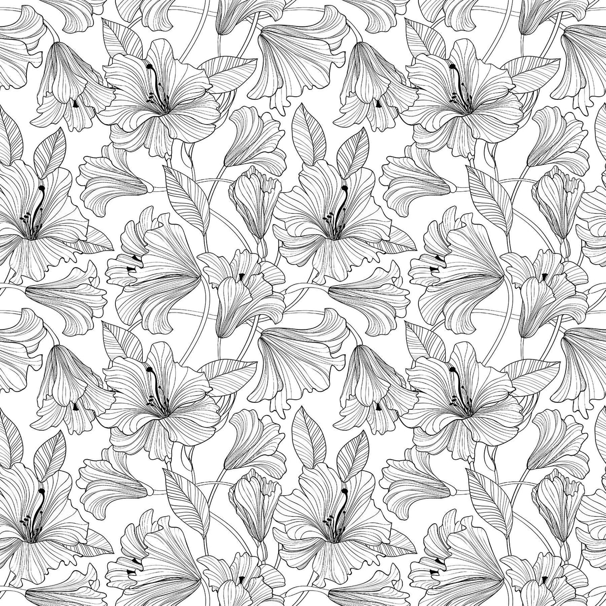 Quilting Cotton Simply Neutral 2 Hibiscus Toss White/Black Northcott