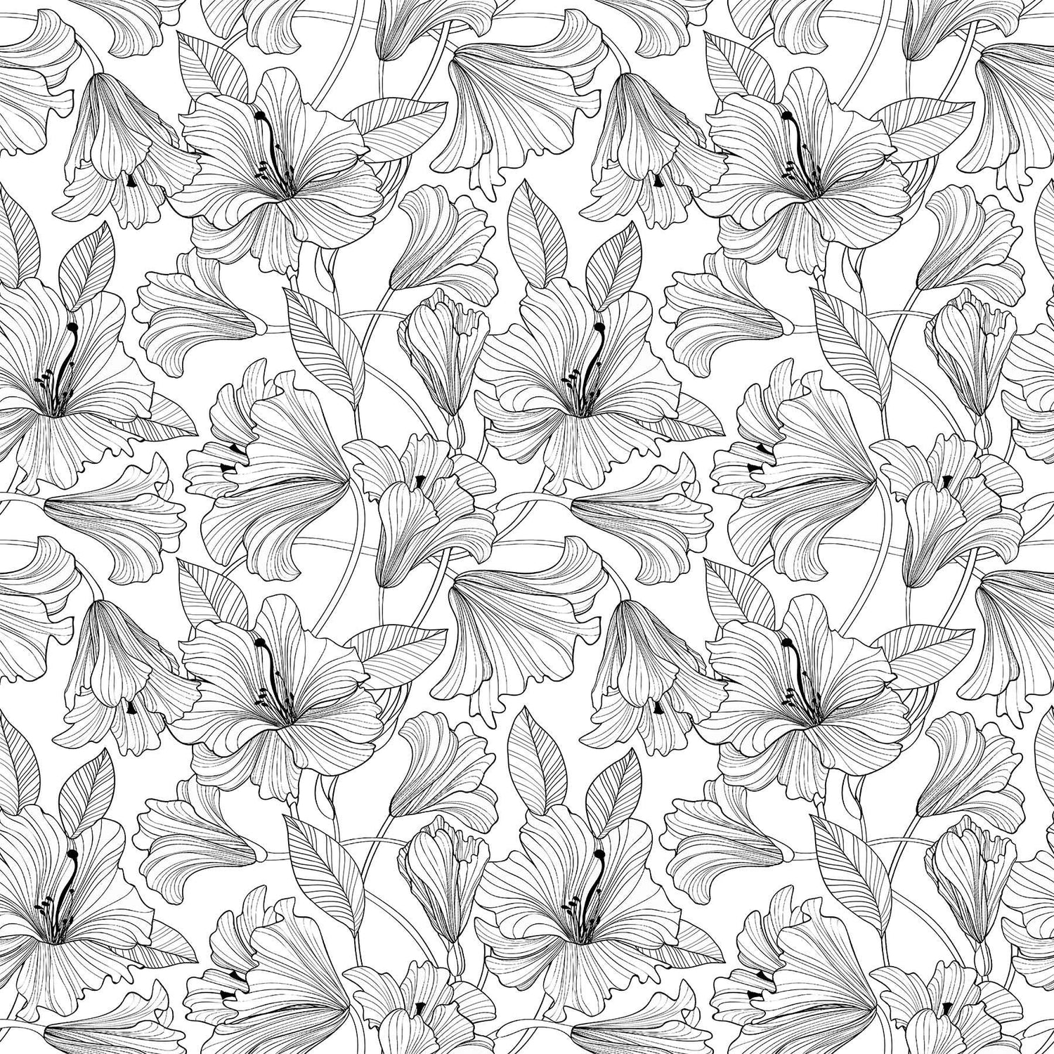 Quilting Cotton Simply Neutral 2 Hibiscus Toss White/Black Northcott