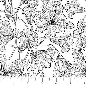 Quilting Cotton Simply Neutral 2 Hibiscus Toss White/Black Northcott