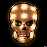 Northlight 12" Silver and Black Holographic Lighted Skull Halloween Window Silhouette Decoration