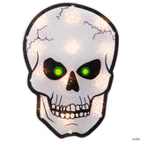 Northlight 12" Silver and Black Holographic Lighted Skull Halloween Window Silhouette Decoration