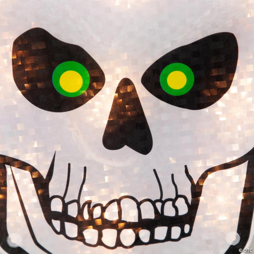 Northlight 12" Silver and Black Holographic Lighted Skull Halloween Window Silhouette Decoration