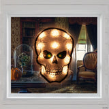 Northlight 12" Silver and Black Holographic Lighted Skull Halloween Window Silhouette Decoration