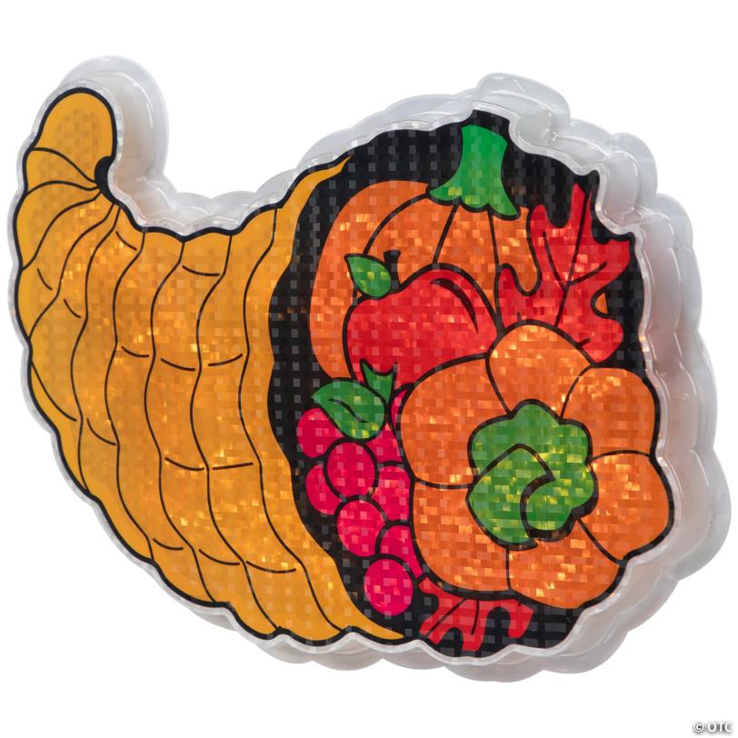 Northlight 16" Gold and Red Lighted Cornucopia Thanksgiving Window Silhouette Decoration