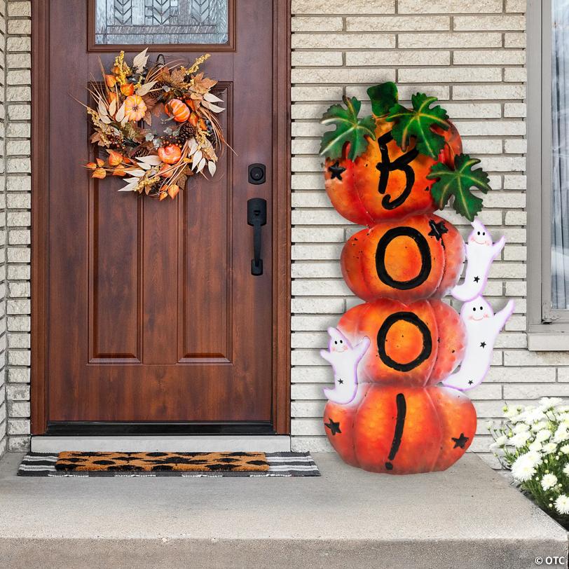 Northlight 33" Orange and Black Stacked Pumpkins Outdoor Halloween Decoration