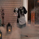 Northlight 57" LED Lighted and Animated Head-in-Hand Skeleton Maid Halloween Decoration