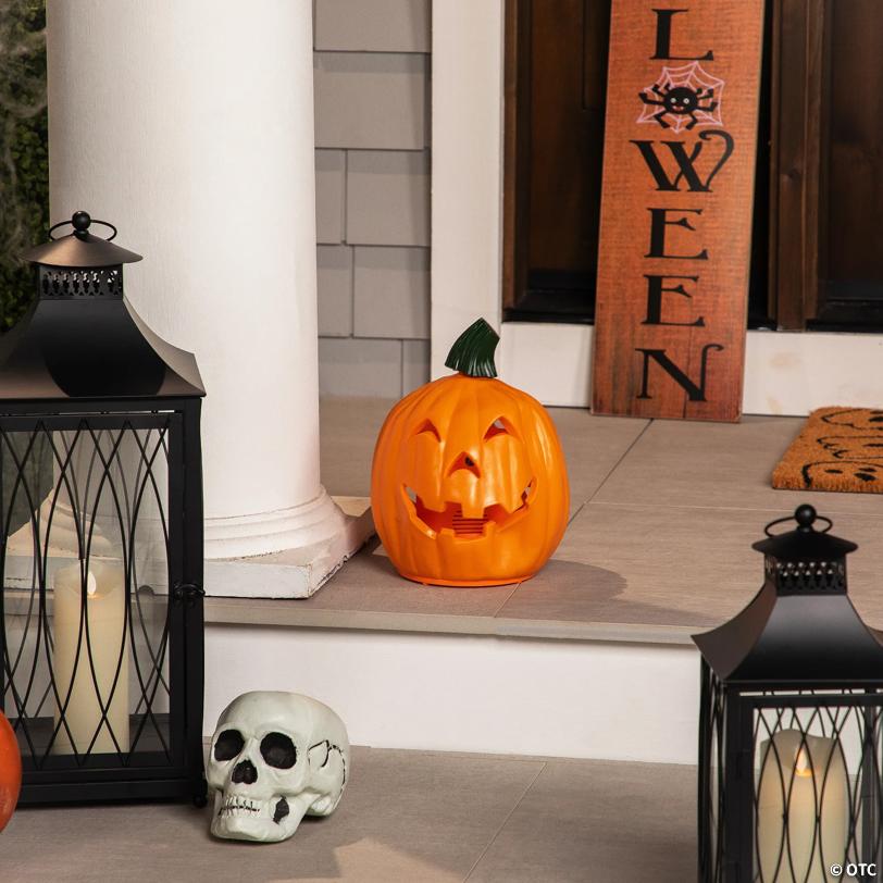 Northlight 9.75" Orange and Green Animated Double-Sided Pumpkin Halloween Decor
