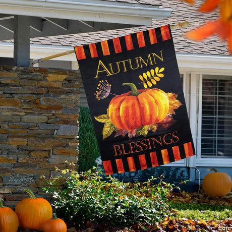 RADYAN Autumn Blessings and Pumpkin Outdoor Garden Flag for Seasonal Decor shown in a clear product image