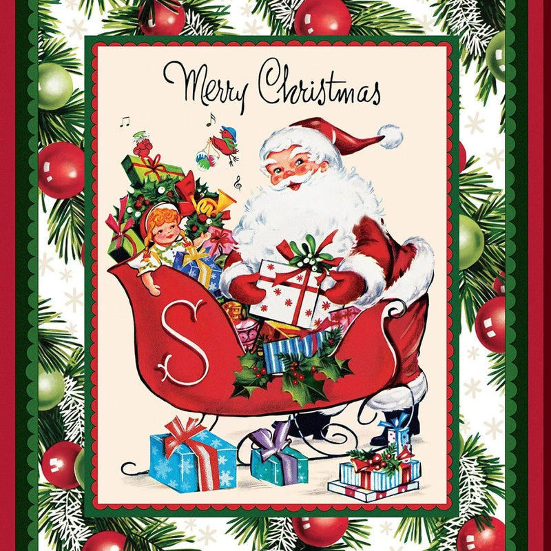 Fabric Panel Merry Melody Nostalgic Santa Christmas P&B Textiles