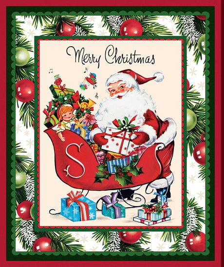 Fabric Panel Merry Melody Nostalgic Santa Christmas P&B Textiles