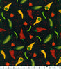 Quilting Cotton Tossed Peppers on Black 100% Cotton