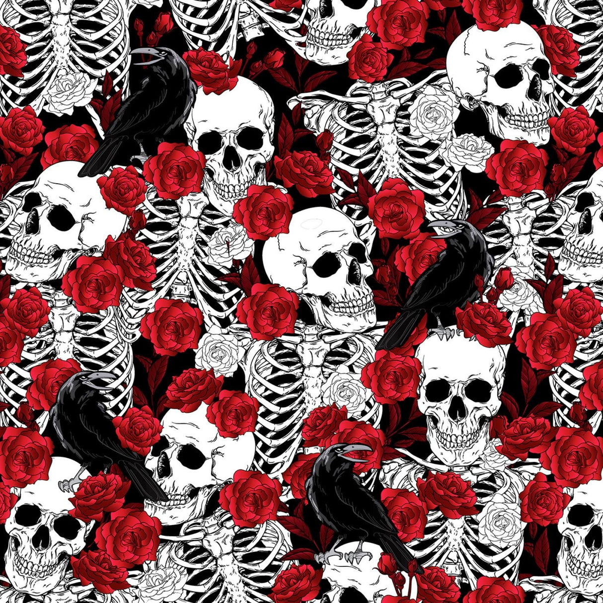 Quilting Cotton Bones & Roses Halloween Fabric