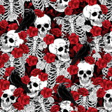 Quilting Cotton Bones & Roses Halloween Fabric