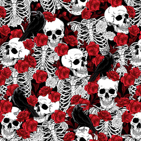 Quilting Cotton Bones & Roses Halloween Fabric