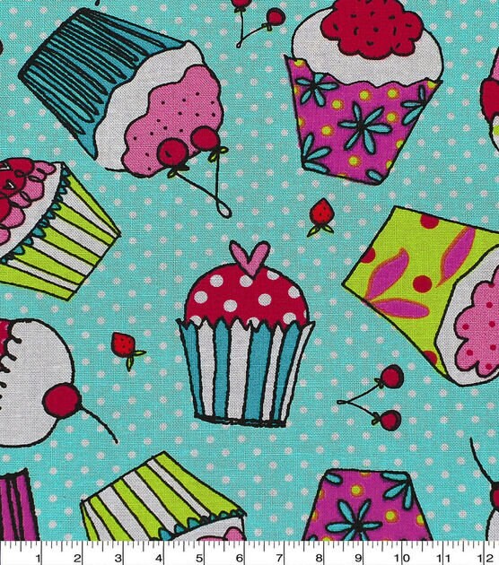 Quilting Cotton Cupcake on Dots Novelty Print